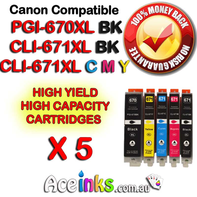 5 Combo Compatible Canon PGI-670XLBK / CLI-671XL BK C /M / Y